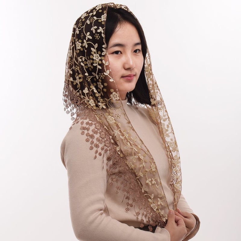 BLESSUME Medieval Headscarf Wimples Women Triangle Veil Classic Mantilla Soft Lace Chapel Veil - Image 2